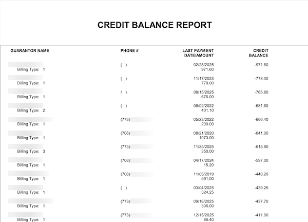 Dentrix Credit Balance Report