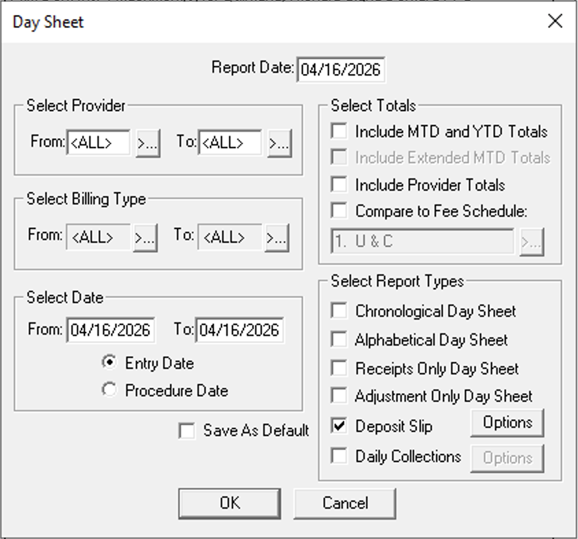 Dentrix Deposit Slip Dialog